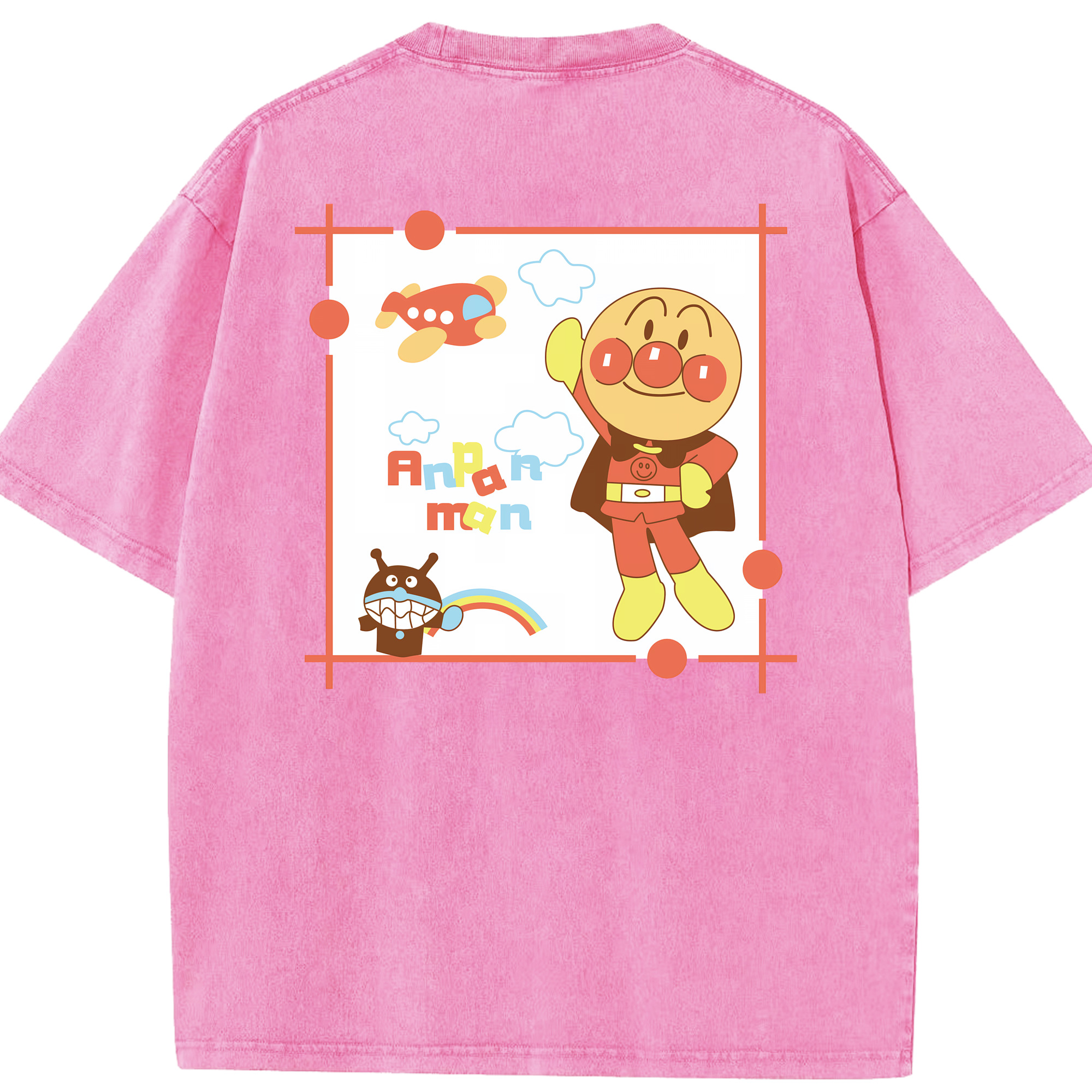 （画像用） アンパンマン Anpanman 綿100% ヴィンテージ風 半袖Tシャツ（背面プリント）